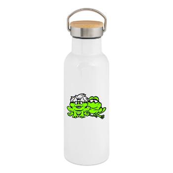 2 Frösche Pärchen Frau Mann Kröte Lustig Verliebt - Thermosflasche mit Bambusdeckel - Weiß - Rechts