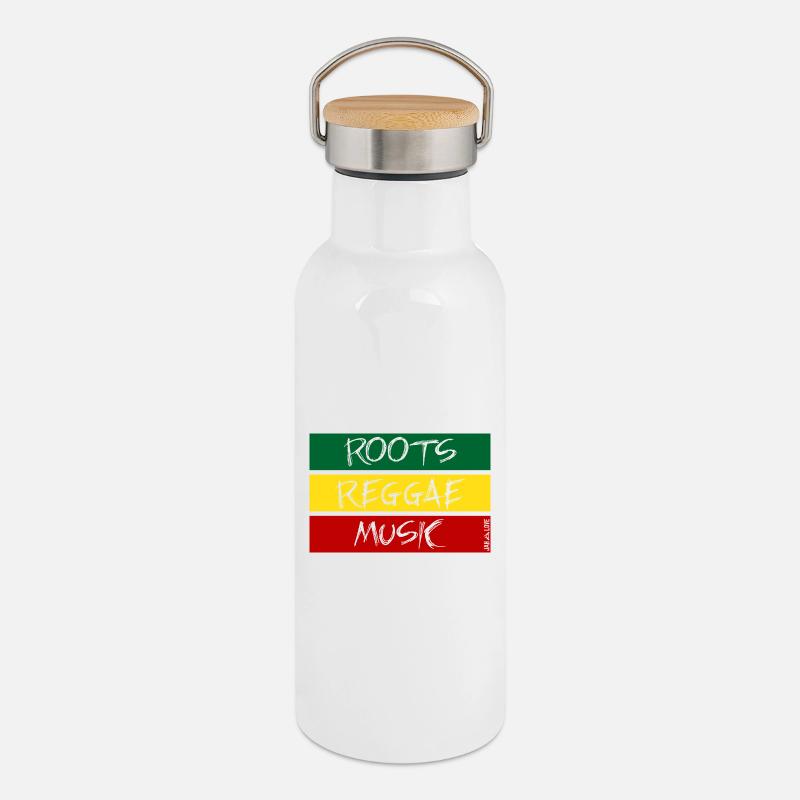 Roots-Reggae-Musik - Thermosflasche mit Bambusdeckel - Weiß