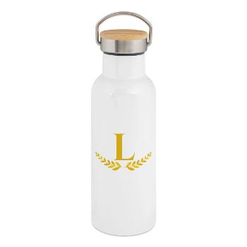 L - Thermosflasche mit Bambusdeckel - Weiß - Rechts