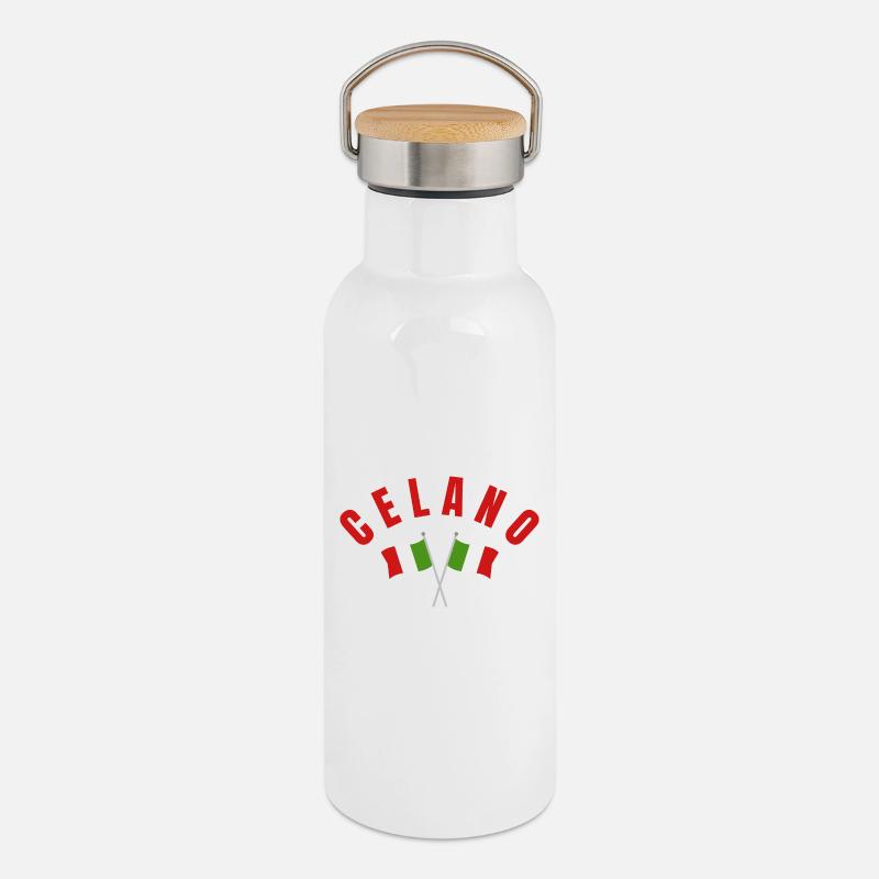 Celano Italienische Flaggen - Thermosflasche mit Bambusdeckel - Weiß