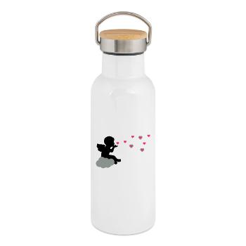 Cher ange - Gourde isotherme avec bouchon en bambou - blanc - Droite