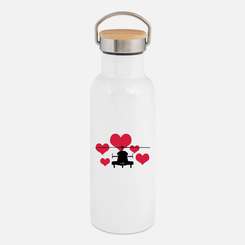 Heli with 5 hearts - Thermal Bottle with Bamboo Lid - white