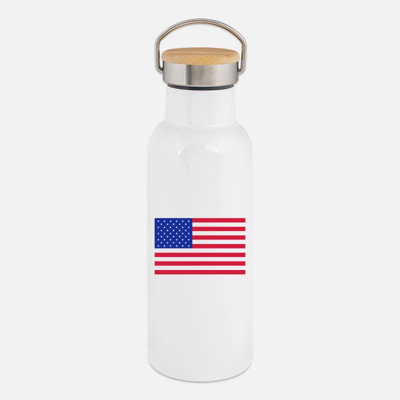 Flagge Amerika - Thermosflasche mit Bambusdeckel - Weiß