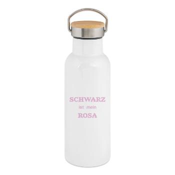 Schwarz ist mein Rosa - Thermosflasche mit Bambusdeckel - Weiß - Rechts