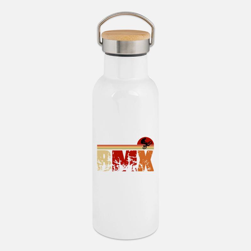 Retro BMX Design – Classic & Stylish - Thermal Bottle with Bamboo Lid - white