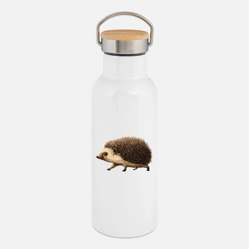 Funny hedgehog - Thermal Bottle with Bamboo Lid - white
