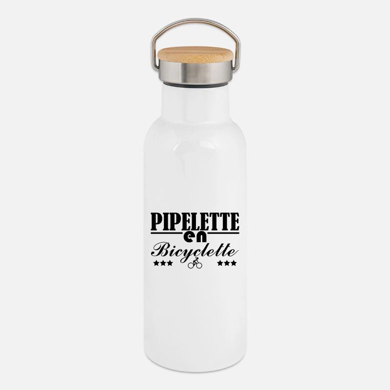 Pipelette en bicyclette - Gourde isotherme avec bouchon en bambou - blanc