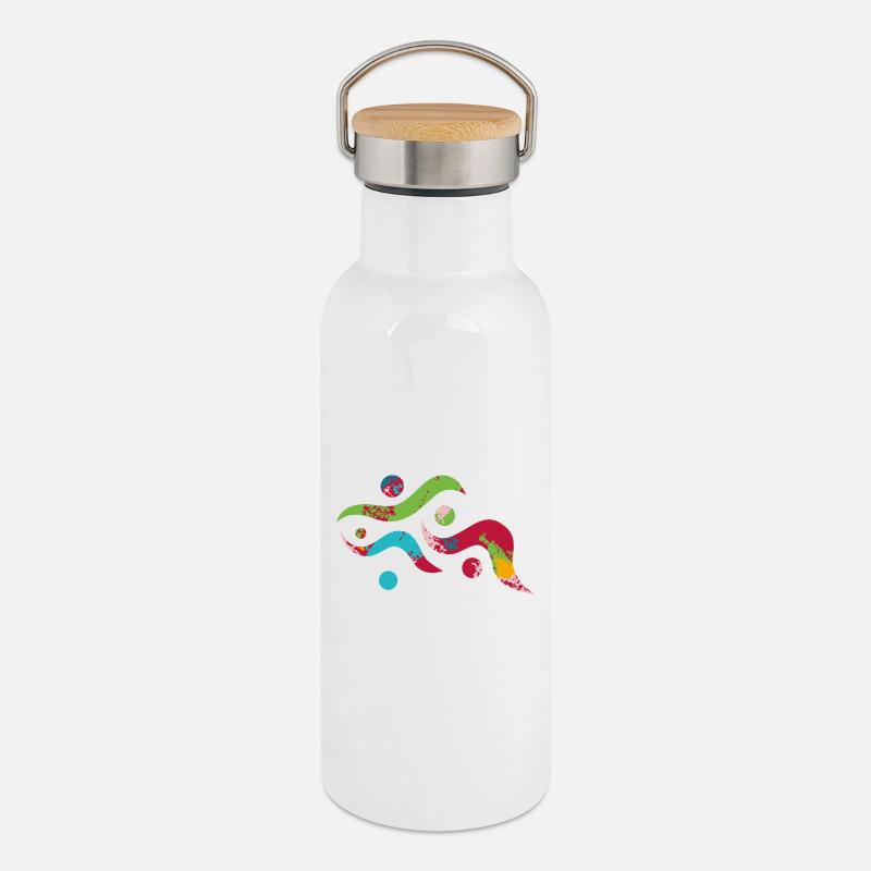 Yoga design_20 - Thermal Bottle with Bamboo Lid - white