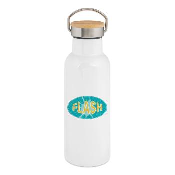 FLASH EMBLEM - Gourde isotherme avec bouchon en bambou - blanc - Droite