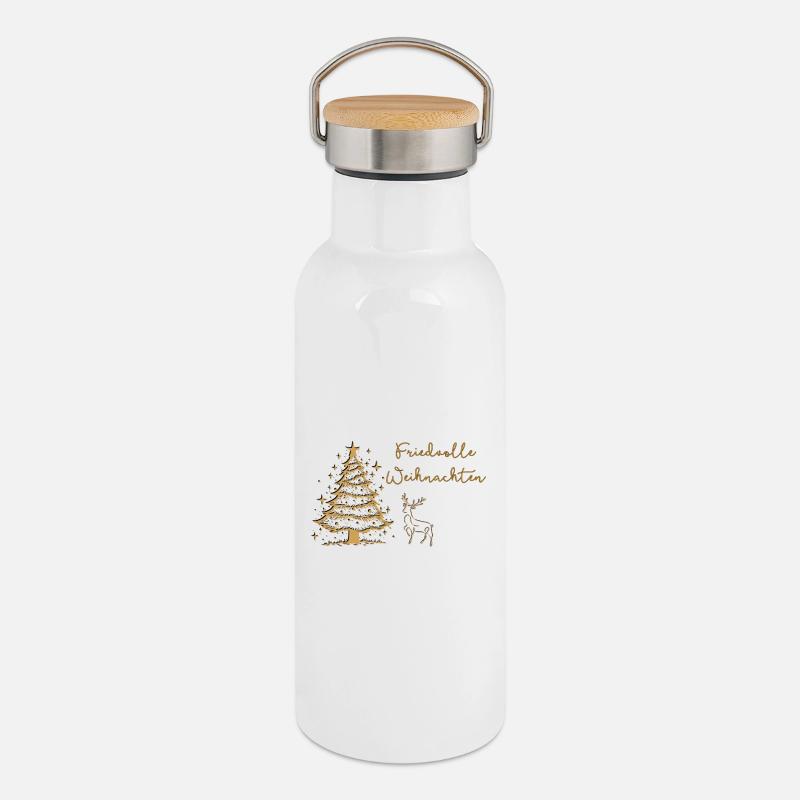 Peaceful Christmas in the Forest Deer Christmas Tree - Thermal Bottle with Bamboo Lid - white