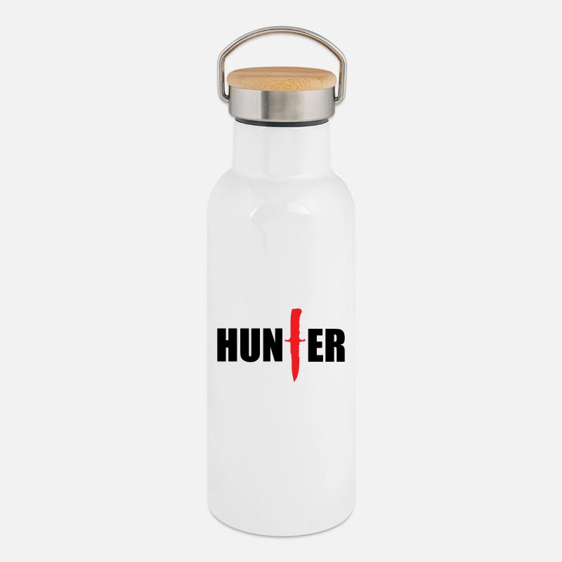 Wildjäger – Jagd - Thermosflasche mit Bambusdeckel - Weiß