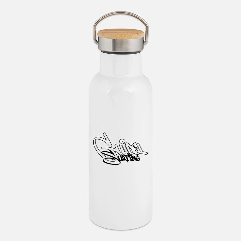 Surfen Graffiti Schwarz - Thermosflasche mit Bambusdeckel - Weiß