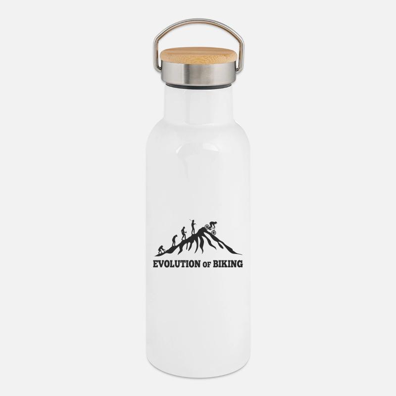 Evolution of Biking Downhill Entstehung  - Thermal Bottle with Bamboo Lid - white