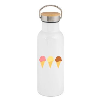 Eis Eiscreme Erdbeereis Vanilleeis Schokoeis - Thermosflasche mit Bambusdeckel - Weiß - Rechts
