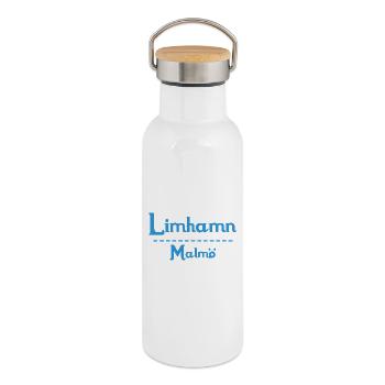 Limhamn – Malmö Sky Blue Design - Thermal Bottle with Bamboo Lid - white - Right