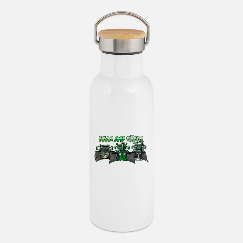 MeanAndGreenDifferentTractors - Thermal Bottle with Bamboo Lid - white