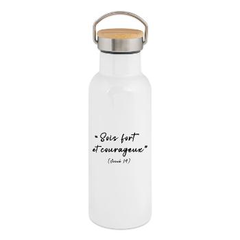 Sois fort et courageux (Josué 1:9) - Gourde isotherme avec bouchon en bambou - blanc - Droite