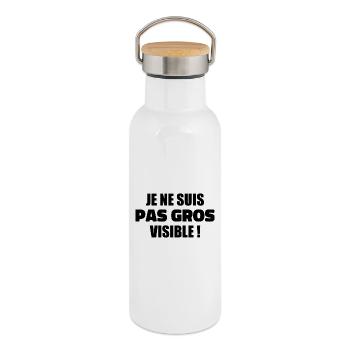 Humour : Je ne suis pas gros, je suis visible ! - Gourde isotherme avec bouchon en bambou - blanc - Droite