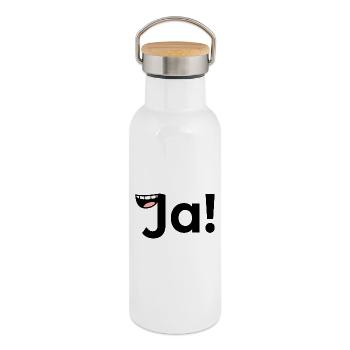 Positive Antwort JA - Thermosflasche mit Bambusdeckel - Weiß - Rechts