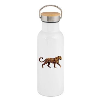 Ornamentierter Leopard Tribal Floral Muster Motiv - Thermosflasche mit Bambusdeckel - Weiß - Rechts