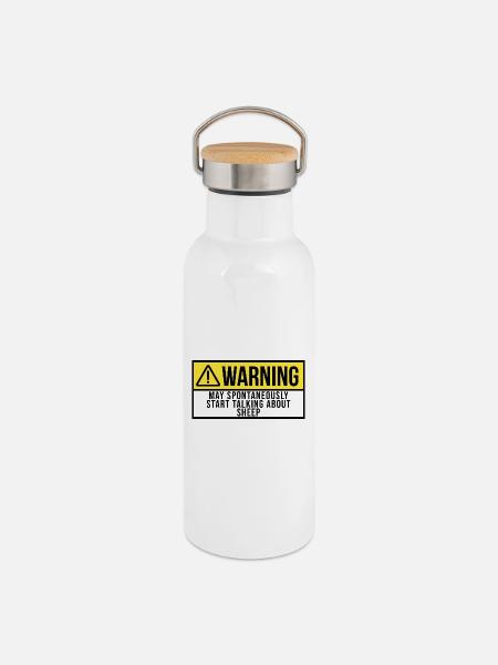 Schaf, Schaf, Schaf, Schaf - Thermosflasche mit Bambusdeckel - Weiß