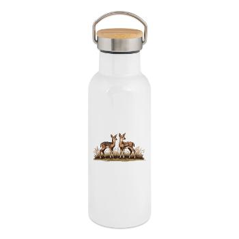Rehe auf Wiese - Thermosflasche mit Bambusdeckel - Weiß - Rechts