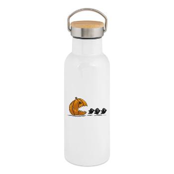 Pumpkin Stalks Halloween Ghosts - Thermal Bottle with Bamboo Lid - white - Right