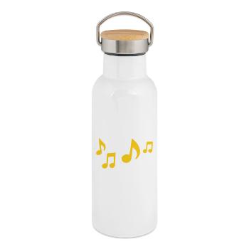 Contraste des notes jaunes - Gourde isotherme avec bouchon en bambou - blanc - Droite