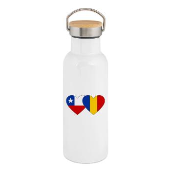Chile_Rumänien_Flagge_Herz - Thermosflasche mit Bambusdeckel - Weiß - Rechts