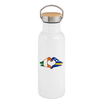Ireland Curacao flag hands heart shape used - Thermal Bottle with Bamboo Lid - white - Right