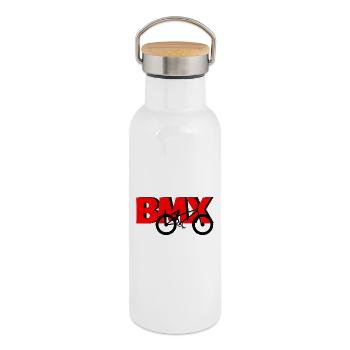 Chemise de pilote BMX – Cool Bike Motif - Gourde isotherme avec bouchon en bambou - blanc - Droite