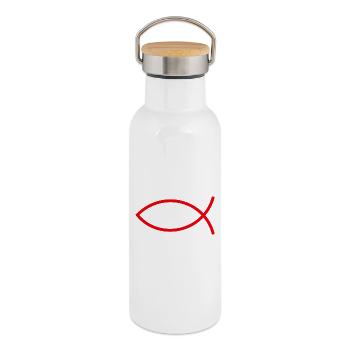 Jesusfisch Ichthys Fisch Fische - Thermosflasche mit Bambusdeckel - Weiß - Rechts