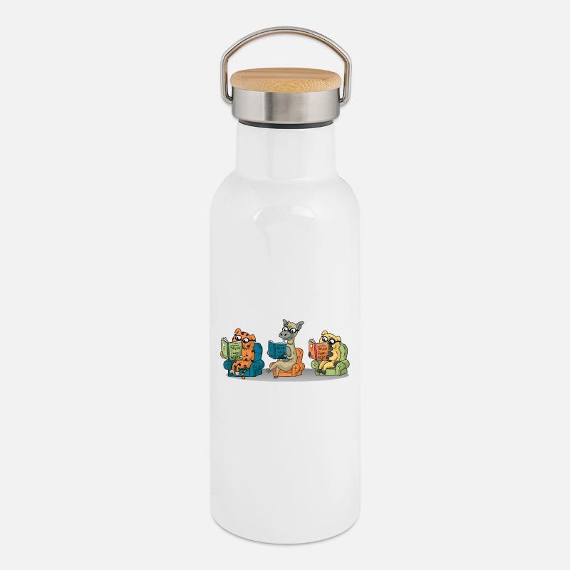 Süße Tiere lesen Glauben an sich selbst Buchgeschenk - Thermosflasche mit Bambusdeckel - Weiß
