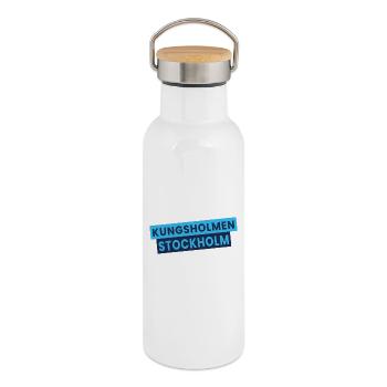 Kungsholmen Stockholmer Typografie - Thermosflasche mit Bambusdeckel - Weiß - Rechts