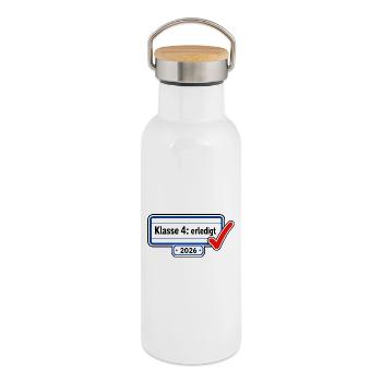 Klasse 4 erledigt 2026 Grundschule Abschluss Check - Thermosflasche mit Bambusdeckel - Weiß - Rechts