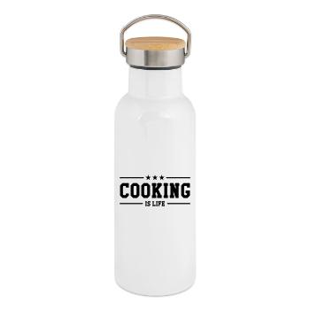 Cooking is life - Gourde isotherme avec bouchon en bambou - blanc - Droite