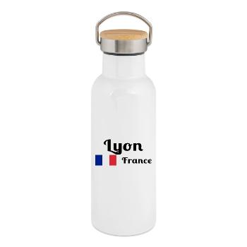 Lyon France- Imprimés stylés - Gourde isotherme avec bouchon en bambou - blanc - Droite