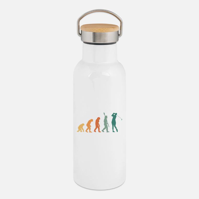 Evolution Golf Retro - Thermosflasche mit Bambusdeckel - Weiß