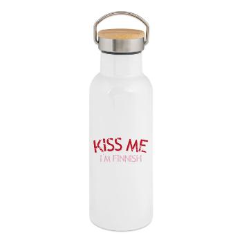 Kiss Me I'm Finnish - Thermal Bottle with Bamboo Lid - white - Right