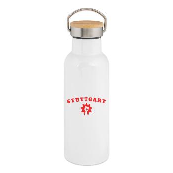 Stuttgart - Thermosflasche mit Bambusdeckel - Weiß - Rechts