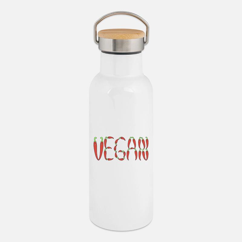 Vegan chilli - Thermal Bottle with Bamboo Lid - white