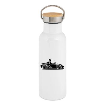 Cabrio Auto Pkw Frau - Thermosflasche mit Bambusdeckel - Weiß - Rechts