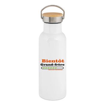 Bientôt grand frere - Gourde isotherme avec bouchon en bambou - blanc - Droite