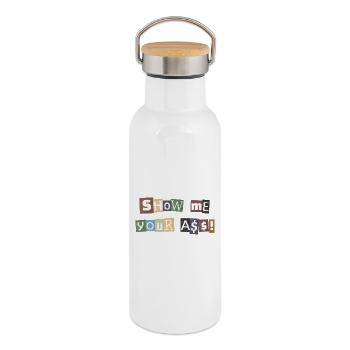 SYMA Letter Collage - Thermosflasche mit Bambusdeckel - Weiß - Rechts