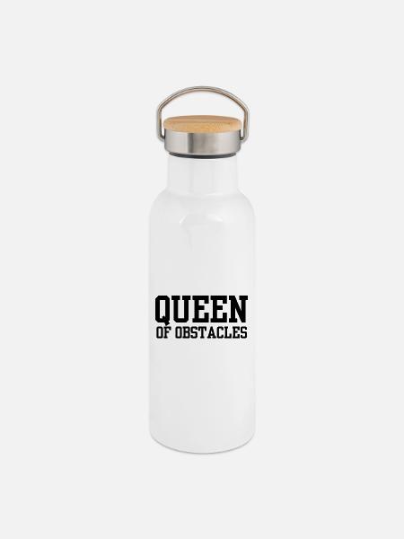 Queen of Obstacles - Thermosflasche mit Bambusdeckel - Weiß