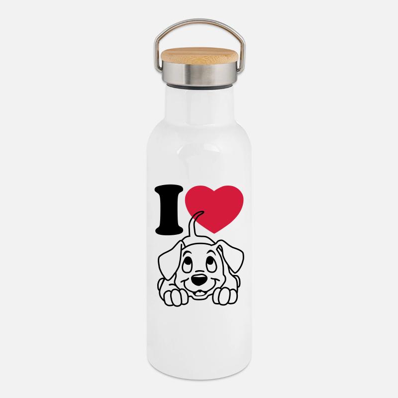 I love dogs - Ich liebe Hunde - Thermosflasche mit Bambusdeckel - Weiß
