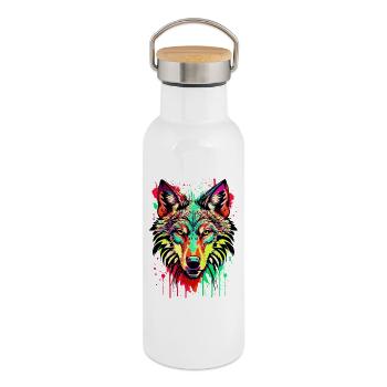 Wolf Colorful - Colorful Wolf - I Love Wolves - Thermal Bottle with Bamboo Lid - white - Right