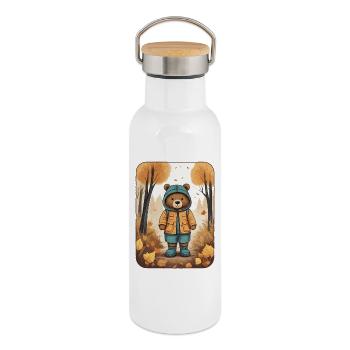Süßer Bär mit Regenmantel - Thermosflasche mit Bambusdeckel - Weiß - Rechts
