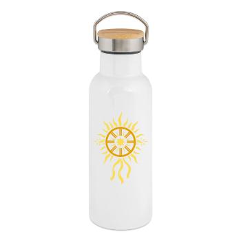 Sonnenrad Symbol - Mittsommer Feuerrad - Thermosflasche mit Bambusdeckel - Weiß - Rechts