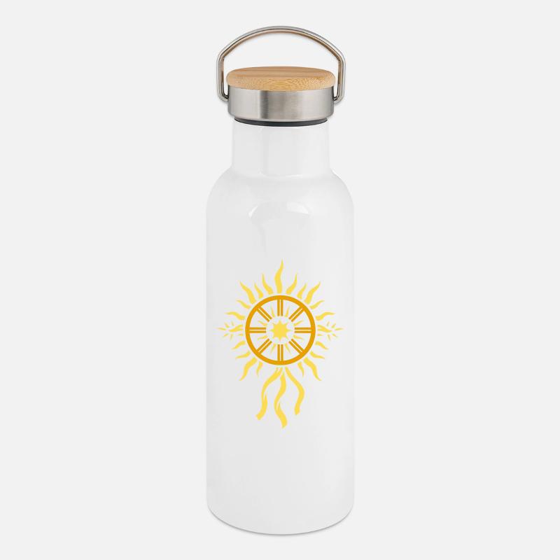 Sonnenrad Symbol - Mittsommer Feuerrad - Thermosflasche mit Bambusdeckel - Weiß